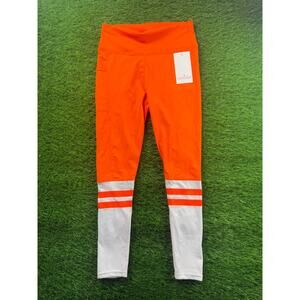 Leggings Park Women’s High Rise Orange White Stripe Activewear Leggings S/M